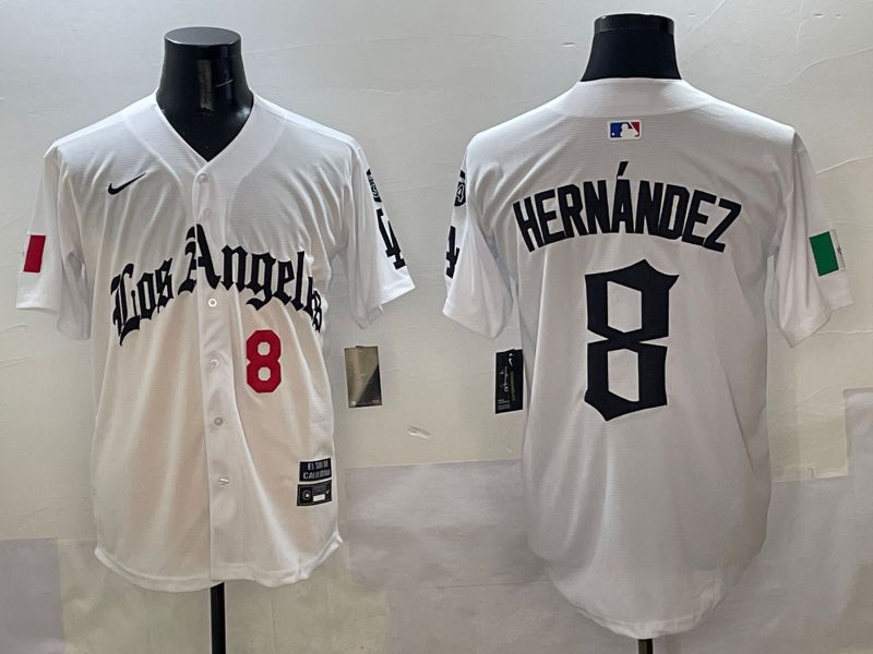 Men Los Angeles Dodgers #8 Hernandez White Five generations Joint Name 2025 Nike MLB Jersey style 2->los angeles dodgers->MLB Jersey
